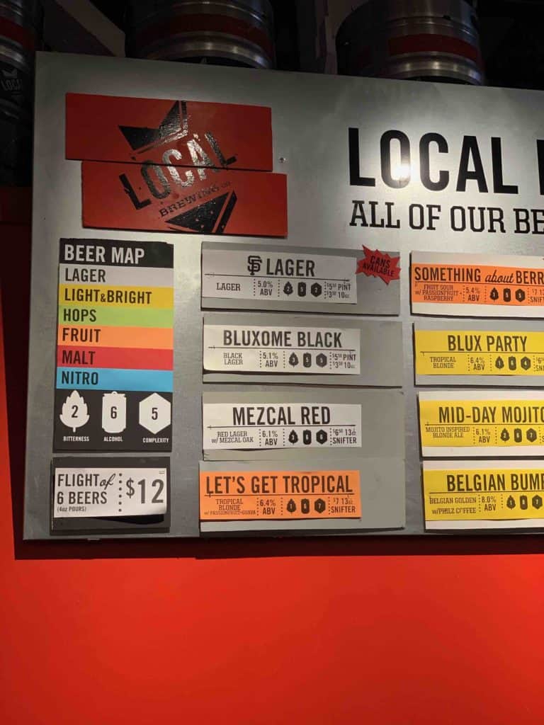 Local Brewing's beer board
