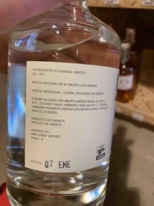 The back label of Yola Mezcal.