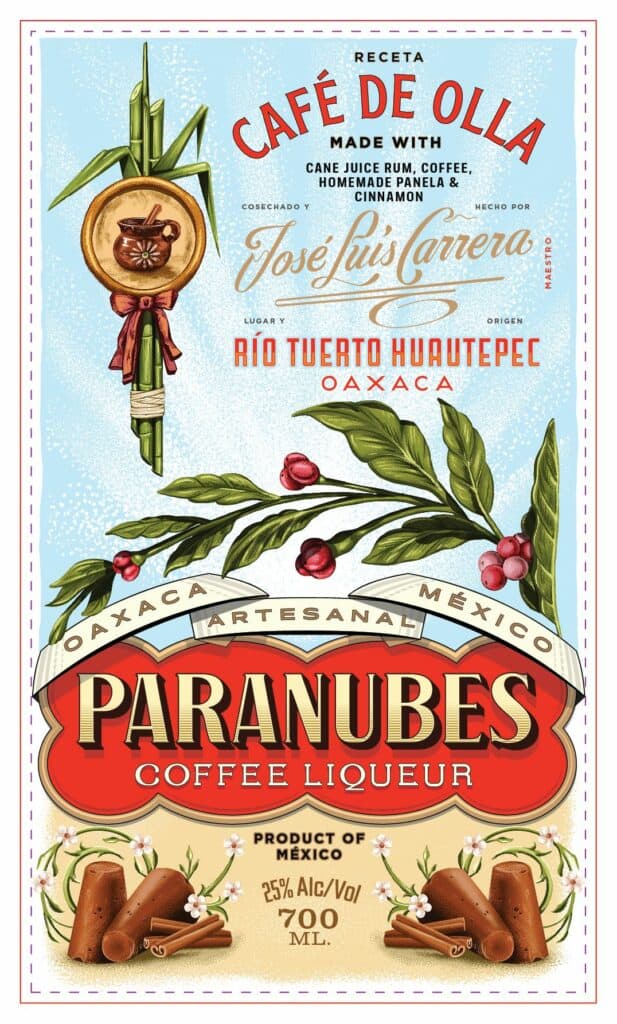 Paranubes coffee liqueur label, Cafe de Olla