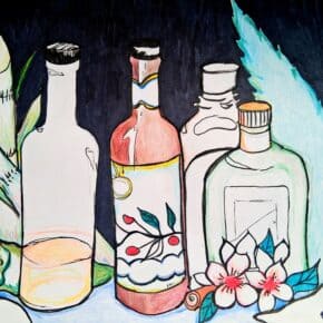 A drawing of Mexican liqueurs and bitters