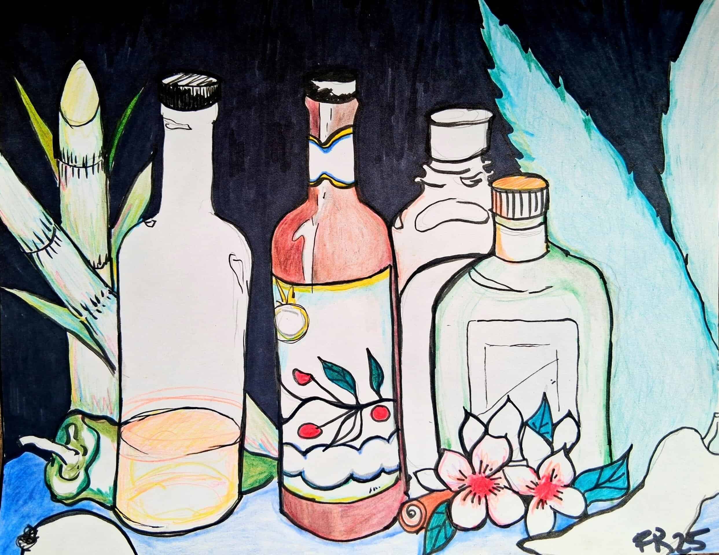 A drawing of Mexican liqueurs and bitters