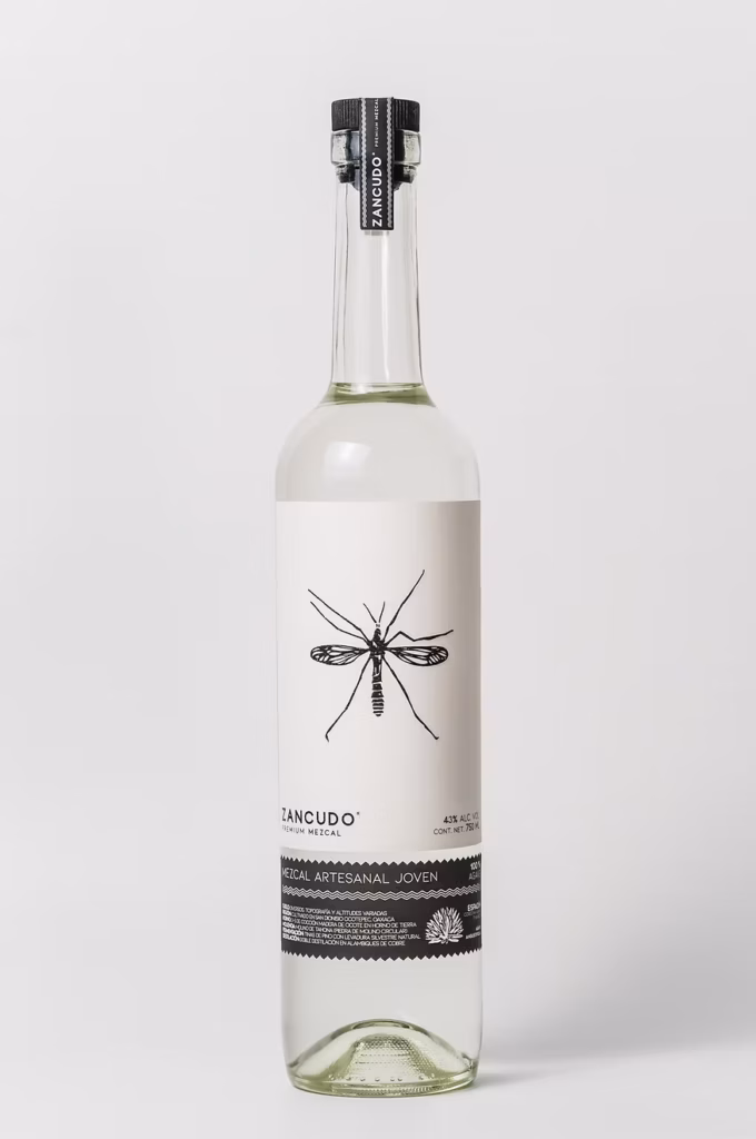 A bottle of Zancudo, a Oaxacan mezcal brand